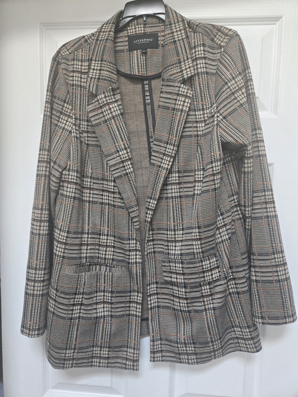 Liverpool Plaid Blazer Jacket in Tan and Black with Cream Accents